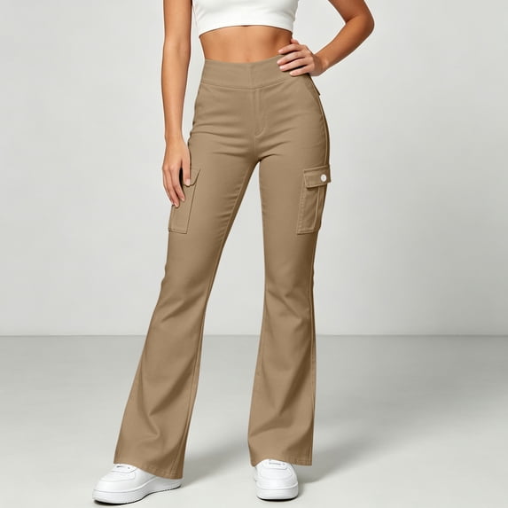 Ovbmpzd Petite Women’s Yoga Pants Flare Khaki Tummy Control Leggings Mid Waist Casual Long Leggings,XXL
