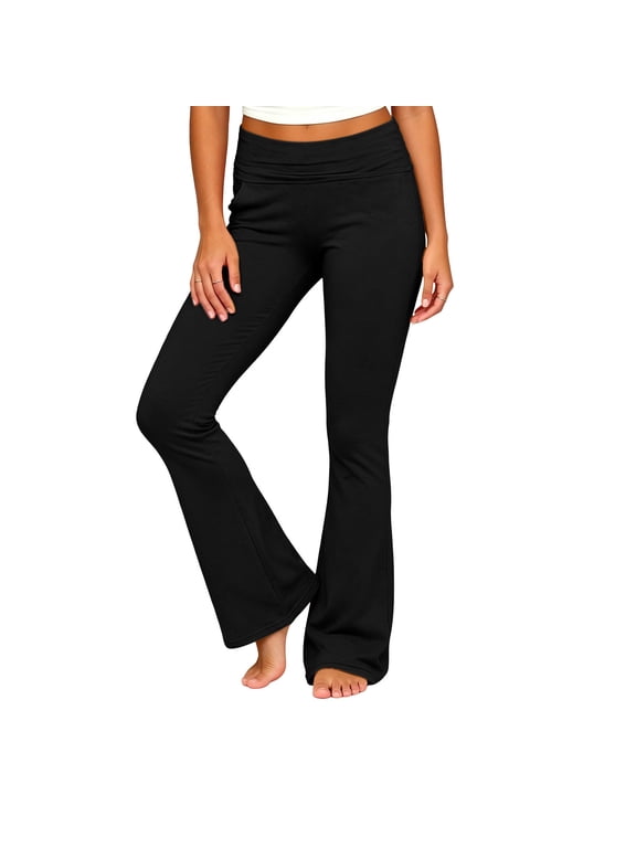 Petite Womens Yoga Pants Black Ladies Mid Wasited Flared Leggings Tummy Control Casual Leggings With Pockets,S