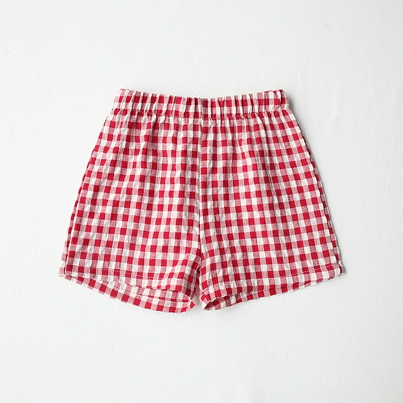 Ovbmpzd Plaid Baby Boy Shorts Cotton Linen Red Elastic Waist Shorts Girls Sweat Pants 5 Years
