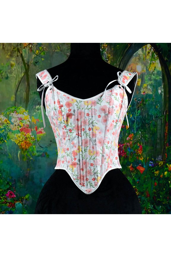 Plus Size Corset Tops for Women Slim Boning Bustier Backless Pink Vintage Floral Shapewear,XXXL