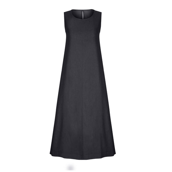 Ovbmpzd Plus Size Dress Denim Women Black Maxi Sleeveless A-Line Jumper Dresses Casual Trendy Crew Neck Dresses,XXL