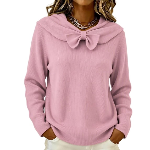 Ovbmpzd Plus Size Fall Sweaters For Women Pink Pullover Bow Sweaters Casual Cowl Neck Long Sleeve Tops,XXXXXL