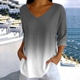 thumbnail image 1 of Ovbmpzd Plus Size Tops Gray Gradient Color Summer Blouses 3/4 Sleeve Casual V-Neck Tops,M, 1 of 6