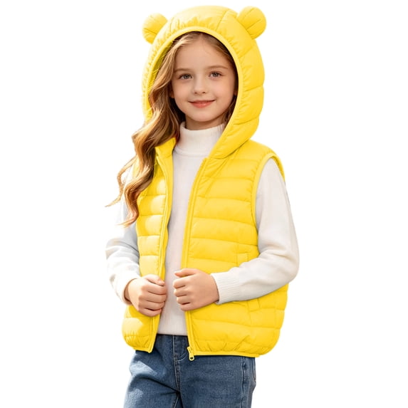 Ovbmpzd Puffer Jacket Girls Yellow Hooded Lightweight Vest Jackets Warm ...