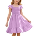 thumbnail image 1 of Ovbmpzd Purple Big Girls Dresses Cute Flutter Sleeve Dresses Midi Ruffled A-Line Dresses,9 Years, 1 of 6