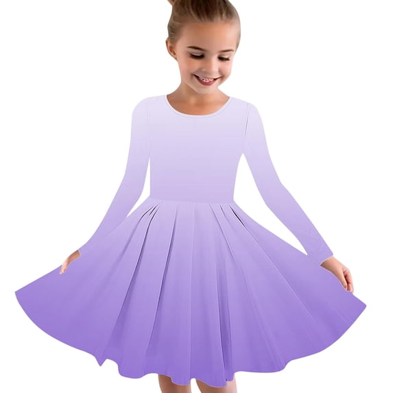 Ovbmpzd Purple Big Girls Dresses Dancewear Gradient Fit & Flare Dresses Casual Soft A-Line Dresses,9 Years