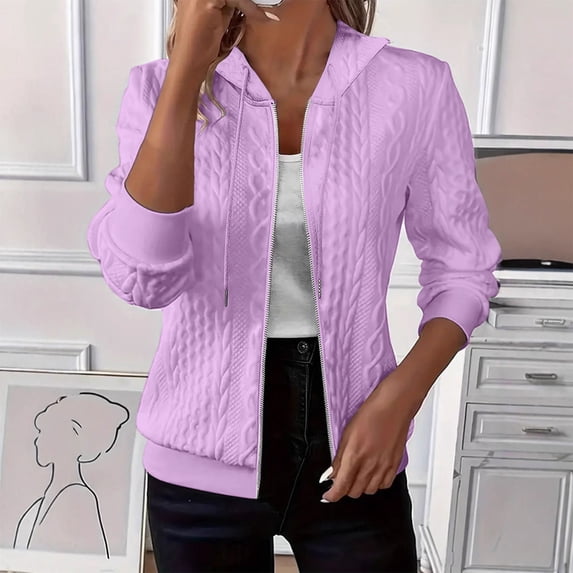 Ovbmpzd Purple Women's Sweatshirts Zippered Solid Color Comfy Ribbed with Hood Sweatshirts Tops for Women