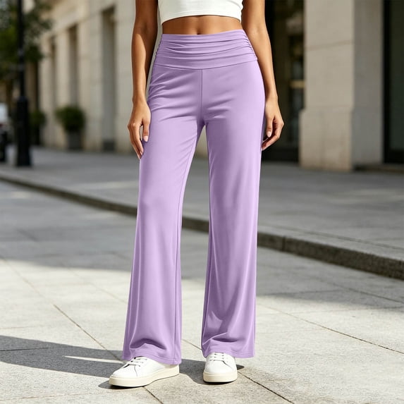 Ovbmpzd Purple Yoga Pants Womens Petite Ladies Wide-Leg Leggings High Waist Casual Long Leggings,M