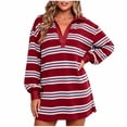 thumbnail image 1 of Ovbmpzd Resort Fall Dresses for Women 2026 Long Sleeve Red Striped Mini Shirt Dresses Fitted Casual V Neck Dresses,L, 1 of 6