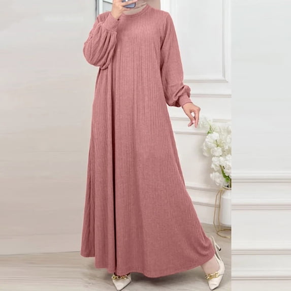 Ovbmpzd Ribbed Fall Maxi Sweater Dresses for Women Plus Size Knitted Pink Cozy Dresses Casual Crew Neck Warm Dresses