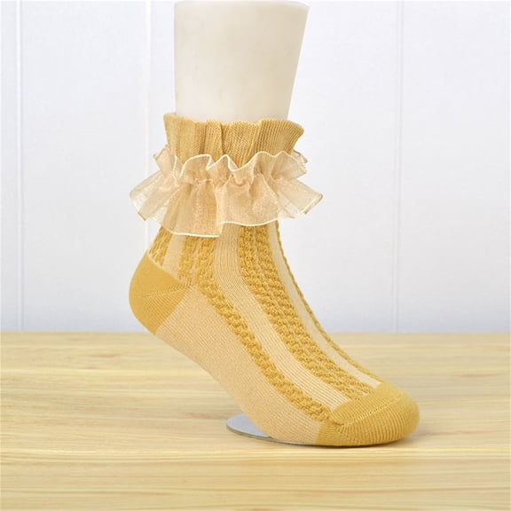 Ovbmpzd 3 Pairs Little Girl Socks Ruffle Ankle Yellow Cotton Dance Princess Dress Lace Socks Socks for Kids M