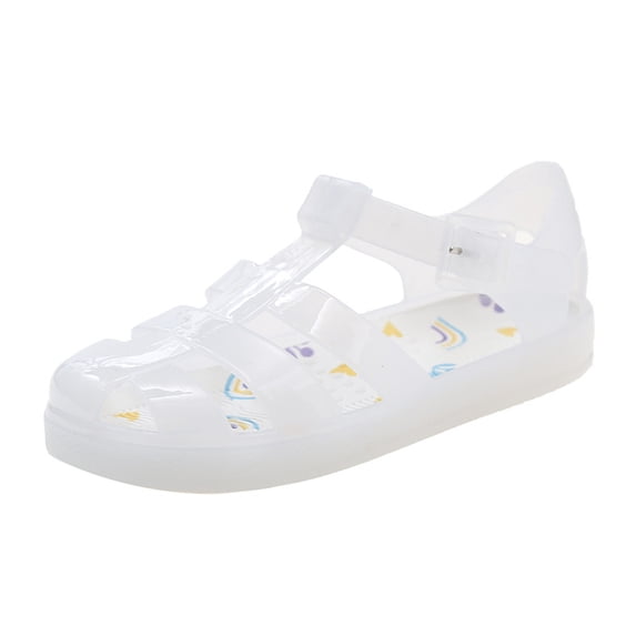 Ovbmpzd Sandals for Girls Size 1 Platform Closed Toe White Jelly Printed Sandals Strappy Summer Pool Water Beach Shoes for Little Big Kid