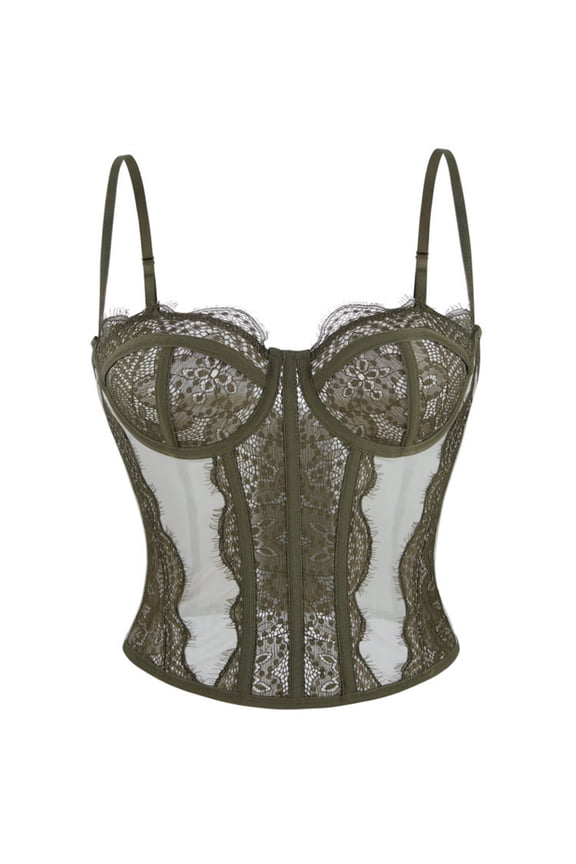 Sheer Mesh Lace Corset Tops for Women Slim Sexy Bustier Backless Going Out Shapewear,L