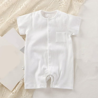 Ovbmpzd Short Sleeve Baby Boy Rompers White One-Pieces Cotton Summer Soft Solid Buttons Romper Baby Overalls 9 Months