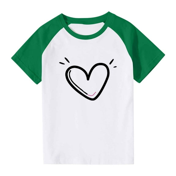 Ovbmpzd Short Sleeve Boys' Tops, Tees & Shirts Plus Size Green Casual Heart Prints Pullover Tees Girls Shirts 7 Years