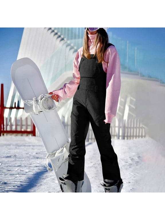 Ski Pants for Women Windproof Black Snow Waterproof Bib Pants One Piece Insulated Warm Overall Jumpsuits for Women L
