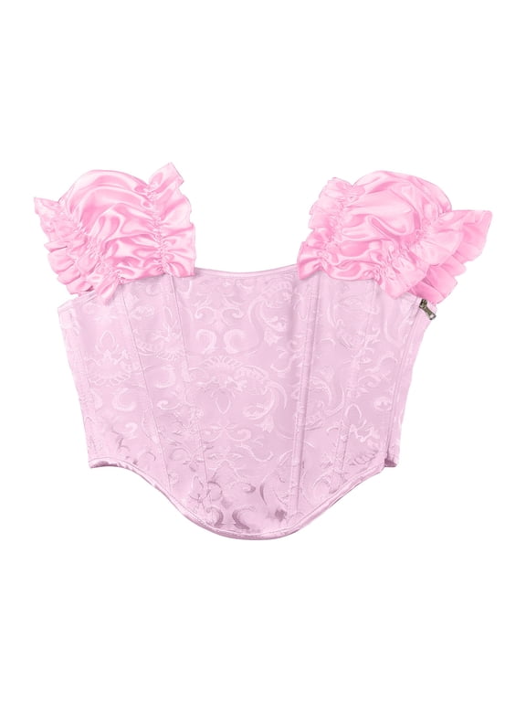 Slim Corset Tops for Women Sexy Lace Bustier Backless Helloween Pink Shapewear,XL