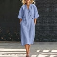 thumbnail image 1 of Ovbmpzd Summer Long Boho Beach Dresses for Women Linen Loose Sundresses Blue V-Neck Short Sleeves T-Shirt Dresses With Pockets,S, 1 of 6