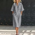 thumbnail image 1 of Ovbmpzd Summer Long Boho Beach Dresses for Women Loose Linen Sundresses Gray Short Sleeves V-Neck T-Shirt Dresses With Pockets,XL, 1 of 6