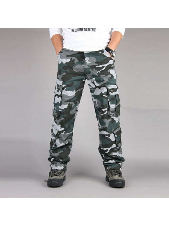 Tactical Cargo Pants for Men Work Plus Size Straight-Leg Camo Pants Durable Rigid Waist Mens Cargo Pants