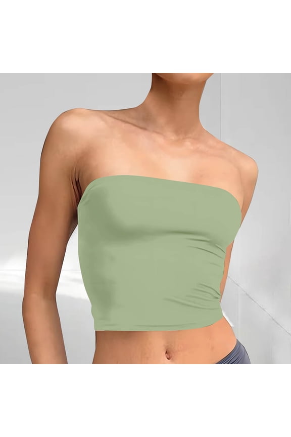 Tank Top Women Strapless Petite Tube Green Shirts Summer Sleeveless Spring Camisole Women Tops XL