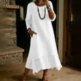 thumbnail image 1 of Ovbmpzd Tiered Summer Maxi Dresses for Women With Long Sleeves Boho Loose Shirt Dresses Casual White Crew Neck Dresses With Pockets,M, 1 of 6