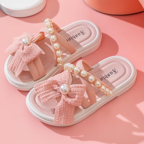 Ovbmpzd Toddler Girl Sandals Bow Platform Open Toe Slide Sandals Strappy Summer Beach Water Pool Shoes for Little Big Kid