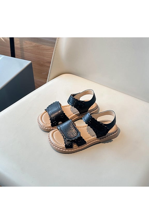 Toddler Girl Sandals Low Heels Black Summer Flower Open Toe Sandals Ankle Strap Water Beach Pool Shoes for Little Big Kid