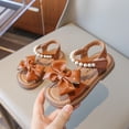 thumbnail image 1 of Ovbmpzd Toddler Girl Sandals Summer Bow Brown Flat Open Toe Sandals Beach Ankle Strap Water Pool Shoes for Little Big Kid, 1 of 7