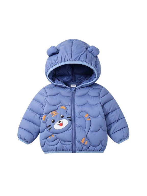 Toddler Puffer Jacket Lightweight Quilted Blue Printed Jackets Mid-Length Long Sleeve Warm Jackets,0-1Years