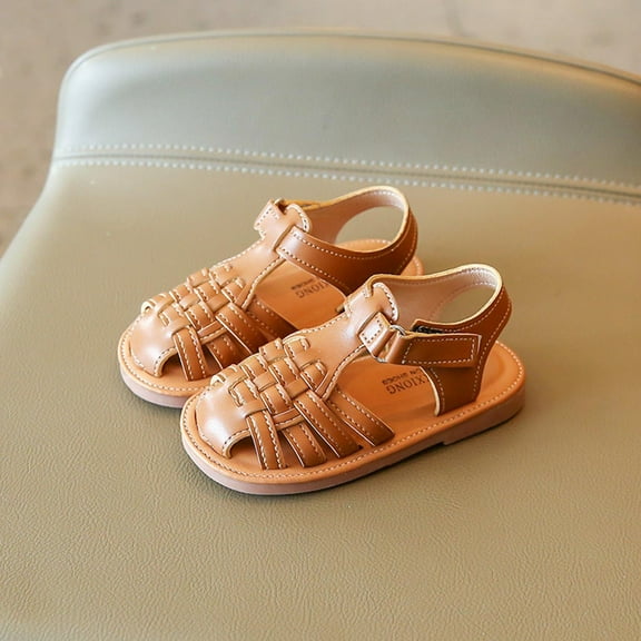 Ovbmpzd Toddler Sandals Girl Beach Flat Summer Closed Toe Brown Sandals Ankle Strap Water Lightweight Shoes for Little Big Kid