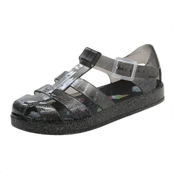 Ovbmpzd Toddler Sandals Girl Black Jelly Platform Printed Closed Toe Sandals Water Strappy Beach Pool Summer Shoes for Little Big Kid