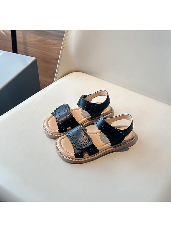 Toddler Sandals Girl Black Low Heels Summer Open Toe Flower Sandals Beach Pool Ankle Strap Water Shoes for Little Big Kid