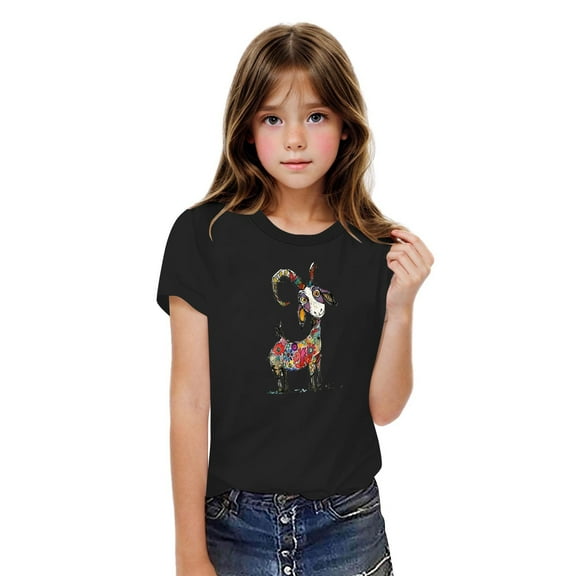 Ovbmpzd Toddler Tops Girls Short Sleeve Black Funny Cotton Animal Print Oversized Graphic Tees Shirts for Boys 7 Years