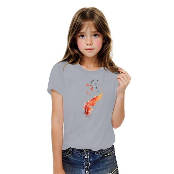 Ovbmpzd Tops for Teen Girls Cotton Funny Gray Feather Oversized Graphic Tees Toddler Girls Shirts for Boys 4 Years