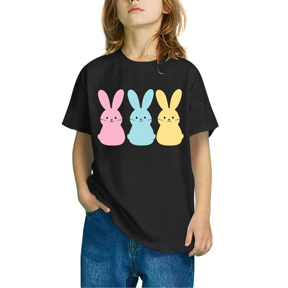 Ovbmpzd Tops for Toddler Boys Black Easter Short Sleeve Cotton Oversized Graphic Tees Baby Tee Shirts 110