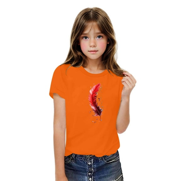 Ovbmpzd Tops for Toddler Boys Orange Funny Cotton Feather Prints Oversized Graphic Tees Tees for Toddler Boys 3 Years