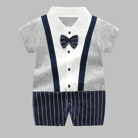 Ovbmpzd Uniform Rompers for Girls Cotton Gray Short Sleeve Bow One-Pieces Collared Buttons Romper Newborn Onesie Boy 3M
