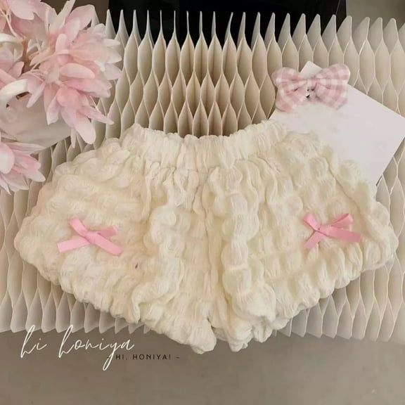 Ovbmpzd Waffle Knit Toddler Boy Shorts Bubble Pink Solid Elastic Waist Bow Shorts Preemie Pants 8Y