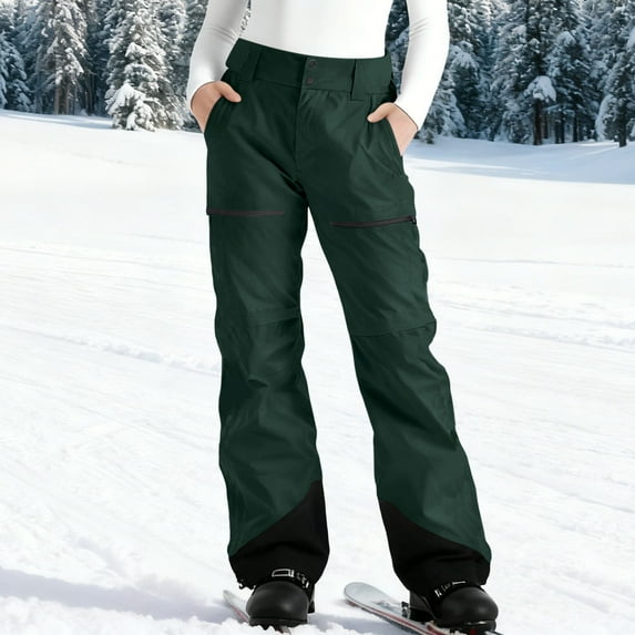 Ovbmpzd Waterproof Pants for Women Snow Fleece Lined Ski Green Pants Insulated Warm Snowboard Skiing Pants for Women L