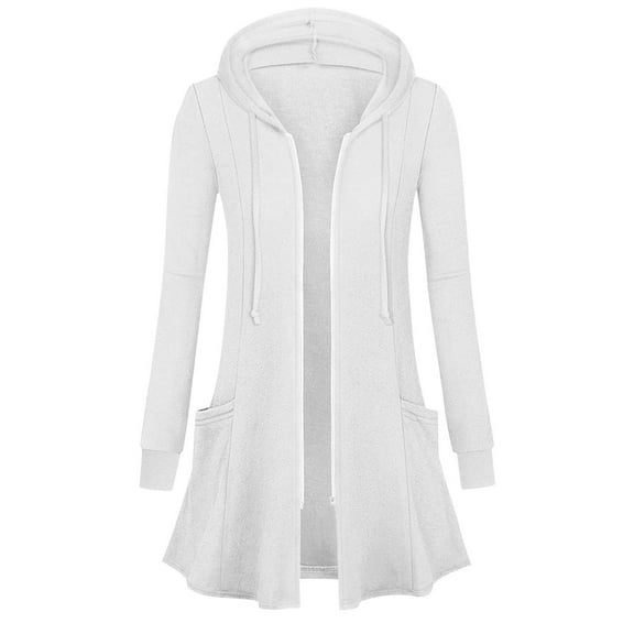Ovbmpzd White Jacket for Women Casual Hooded Zip Up Petite Long Sleeve Tunic Jackets Coats for Women L