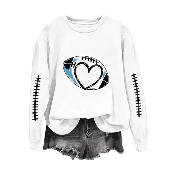 Ovbmpzd White Womens Sweatshirt Crewneck Graphic Fleece Football No Hood Comfy Sweatshirts Womens Fall Clothes Sale
