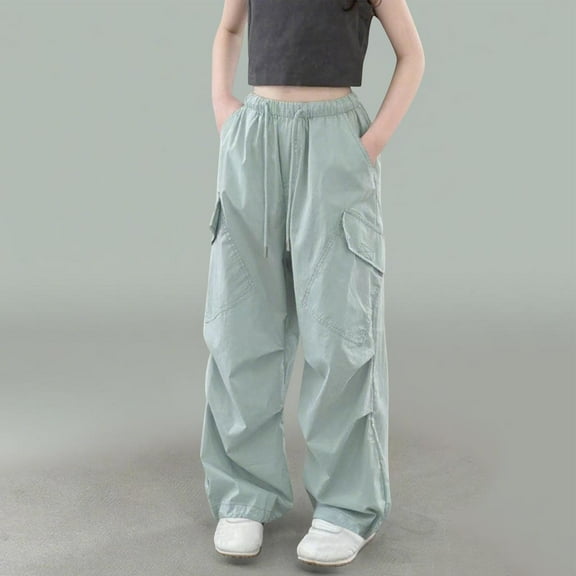Ovbmpzd Wide Leg Pants for Girls Green Cargo Pants Holiday Baggy Solid Color Pants Kids Sweatpants Size 7