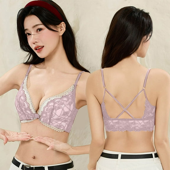 Ovbmpzd Lace Bras for Women Push Up Wireless Bralette Front Closure Purple Triangle Sleep Bra for Women