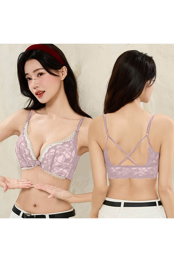 Lace Bras for Women Push Up Wireless Bralette Front Closure Purple Triangle Sleep Bra for Women