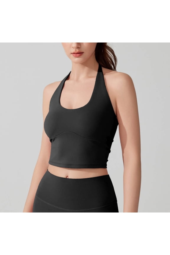 Women Tank Tops Cropped Workout Halter with Built in Bra Black Shirts Summer Spring Sleeveless Fitted Camisole Tops Women L