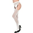 thumbnail image 1 of Ovbmpzd Women's Crotchless Tights Garter Fishnet White Pantyhose Suspender Hollow Out Leggings Tights for Women, 1 of 2