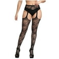 thumbnail image 1 of Ovbmpzd Women's Crotchless Tights Suspender Sheer Black Pantyhose Garter Fishnet Floral Leggings Tights for Women, 1 of 2