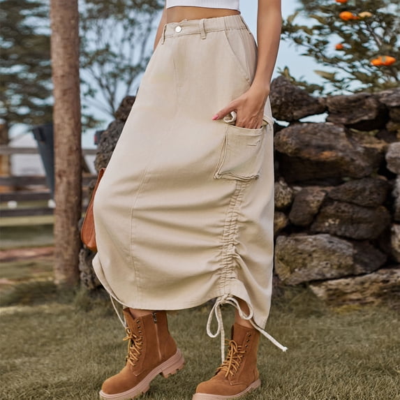 Ovbmpzd Women's Jean Skirts Yellow Denim Cargo Long Skirt Maxi Pencil Skirts Going Out Skirt XXL