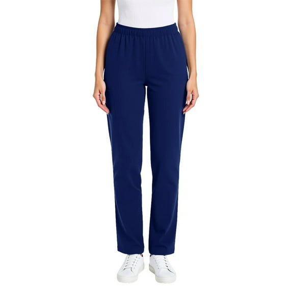 Ovbmpzd Women's Nursing Pants Pull On Straight Leg Blue Scrub Pants Elastic Waist Solid Color Pull On Nursing Uniform for Women S